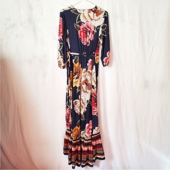 Farm Rio Layla Floral Ruffle High Low Maxi Wrap Dress, size XS - Picture 4 of 11